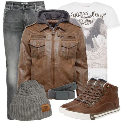 Rot Sneaker/Leder Sneaker Mustang kombinieren mit Braun Lederjacke Indicode Jeans