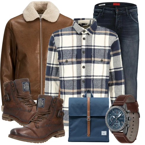 Rot Lederjacke Jack & Jones kombinieren mit Grau Casual Hemd Minimum
