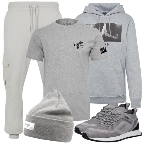 Grau Hose Große Größe Urban Classics kombinieren mit Grau Schuh Sneaker Hugo