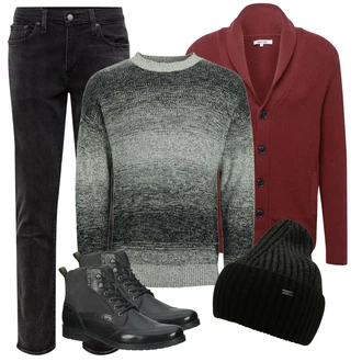 Outfit mit Rot Strickjacke About You "Auffälliger Look für den Herbst"