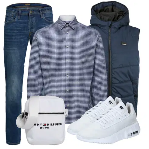 Grau/Weiß Schuh Sneaker Adidas Originals kombinieren mit Blau Hose Jack & Jones
