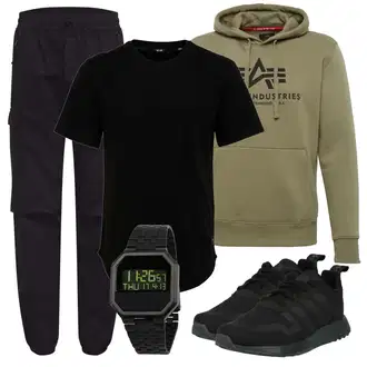 Party Outfits mit Schwarz Sneaker Adidas Originals, Schwarz Carhartt Wip, Schwarz T-Shirt Only & Sons "Cooles Herbst Outfit"