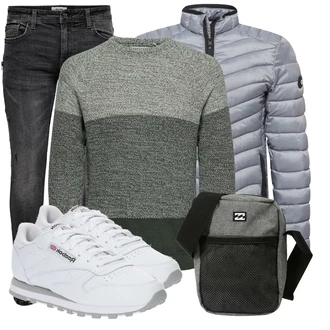 Outfit mit Grau/Weiß Sneaker/Leder Sneaker Reebok Classic "Freizeit Bekleidung"