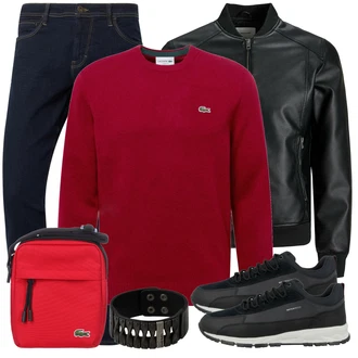 Outfit mit Schwarz/Weiß Lederjacke Jack & Jones "Freizeit Outfit"