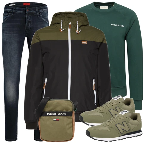 Grün Schultertasche Tommy Jeans kombinieren mit Schwarz Sommerjacke Iriedaily