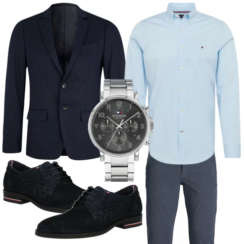 Grau/Weiß Casual Hemd Tommy Hilfiger kombinieren
