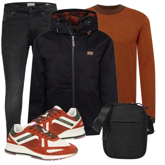 Outfit mit Rot Strickjacke Nowadays "Herbst Outfit für den Alltag"