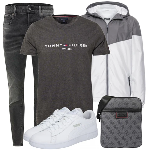 Schwarz Hose G-Star Raw kombinieren mit Grau Sommerjacke Urban Classics