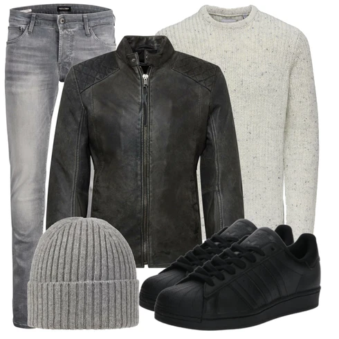 Schwarz Sneaker/Leder Sneaker Adidas Originals kombinieren mit Schwarz Lederjacke young poets society