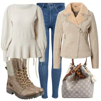 Outfit sa Bež Kožna Jakna Freaky Nation "Tvoj otmjeni outfit"
