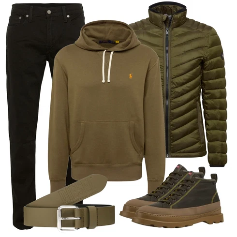 Schwarz/Grün Stiefel Camper kombinieren
