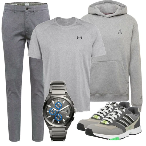 Grau Casual T-Shirt Under Armour kombinieren mit Grau Hoodie Jordan