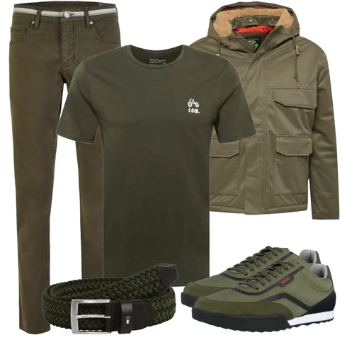 Grün/Grau Sommerjacke Derbe kombinieren mit Schwarz Gürtel Tommy Hilfiger
