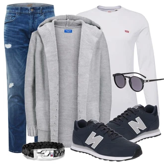 Outfit mit Schwarz Sneaker/Leder Sneaker New Balance "Praktischer Look"