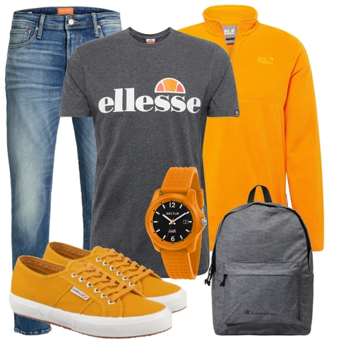 Grau T-Shirt Ellesse kombinieren mit Gelb Hoodie Jack Wolfskin