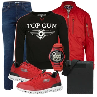 Outfit mit Schwarz Sweatshirt Top Gun "Street Style Outfit"