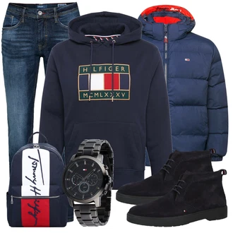 Outfit mit Schwarz Stiefel Tommy Hilfiger "Alltags Outfit"