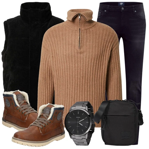 Lila Jeans denim project kombinieren mit Braun Strickjacke DAN FOX APPAREL
