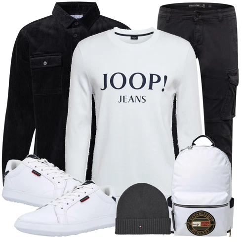 Weiß/Grau Große Größe Sweatmode JOOP! Jeans kombinieren mit Grau Rucksack Tommy Hilfiger