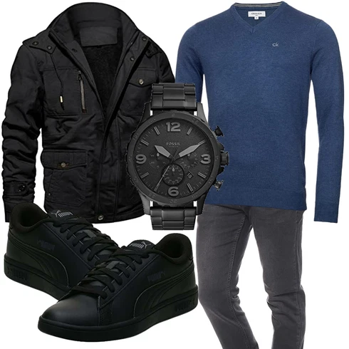 Blau/Schwarz Winter Parka MAGCOMSEN kombinieren