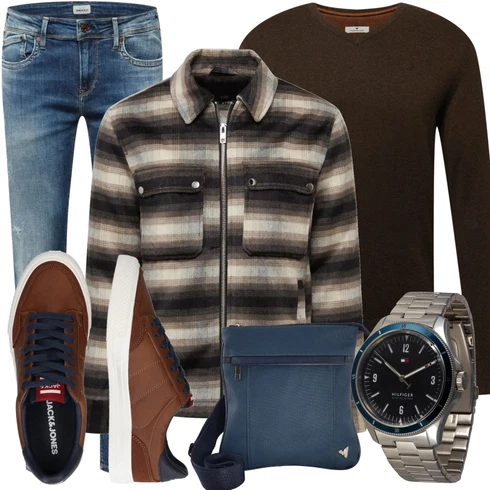 Blau Strickjacke Tom Tailor kombinieren mit Grau Uhr Tommy Hilfiger