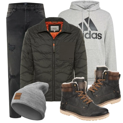 Schwarz Stiefel/Winterschuh/Winter Parka Mustang kombinieren