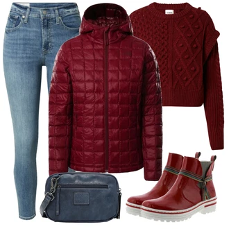 outfit mit Rdeča Škorenj Rieker "1"