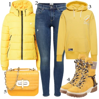Outfit sa Žuta Traper Jakna Superdry "Udoban zimski outfit"
