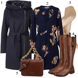 Outfit s Tmavě modrá Košilové šaty/Halenkové Šaty/Šaty S Potiskem/Šaty S Kosticí/Šaty na Podzim/Pouzdrové Šaty S Dlouhým Rukávem/Tunikové šaty/Zimní šaty s dlouhým rukávem About You "Elegantní vzhled"