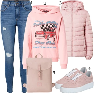 Outfit s Růžová/Béžová/Modrá Mikina s kapucí Trendyol "Cool každodenní outfit"
