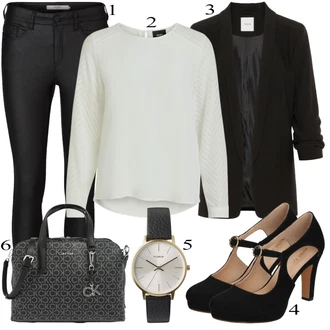 Móda pro plnoštíhlé Outfit s Krémová/Bílá Halenkový Top/Halenka s Dlouhým Rukávem/Slip-on Halenka/Halenka se Stojatým Límcem/Kožená bunda pro muže/Crash blůza/Dětská hračka/Sportovní Halenka/Mušelínová Halenka/Blůza s nášivkou na lokti Object "Business vzhled"