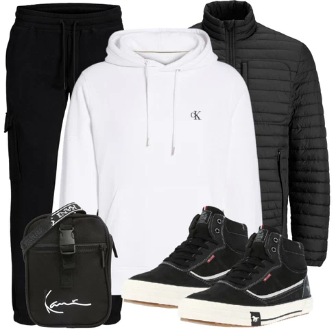 Schwarz Hose Jack & Jones kombinieren mit Schwarz/Weiß Sommerjacke Jack & Jones