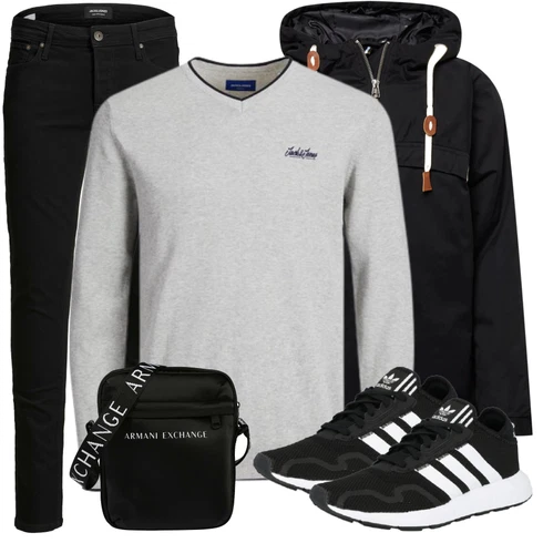 Schwarz Sommerjacke fat moose kombinieren mit Grau Strickjacke Jack & Jones