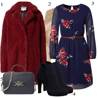 Zapínání na knoflíky Šifón Outfit s Tmavě modrá/Růžová/Modrá/Fialová Šaty s Páskem/Šaty na Podzim/Květinové Šaty/Šaty S Potiskem/Zimní šaty s dlouhým rukávem About You "Trendový podzimní outfit"