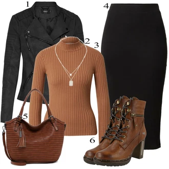 Prošívaný Outfit s Černá/Tmavě šedá Motorkářské Bund/Motorkářská bunda/Bunda s Bočním Zipem/Kožené Bund/Bunda z Umělé Kůže Only "Outfit na podzim"