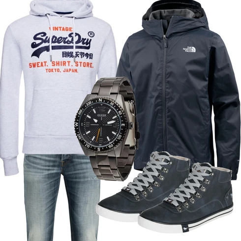 Grau/Weiß Große Größe Sweatmode Superdry kombinieren