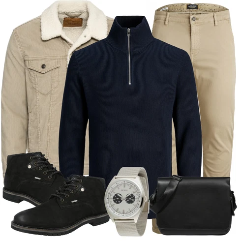 Beige Sommerjacke levi's kombinieren mit Mischfarben Strickjacke Jack & Jones