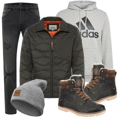Schwarz Stiefel/Winterschuh/Winter Parka Mustang kombinieren