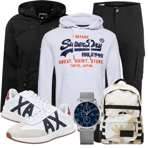 Grau/Weiß Große Größe Sweatmode Superdry kombinieren mit Grau Rucksack Adidas Originals