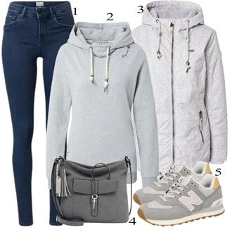 Outfit s Šedá Nízká Teniska/Běžecká bota/Zimní bota/Nízká bota na podpatku/Šněrovací Bota New Balance "Praktický vzhled"