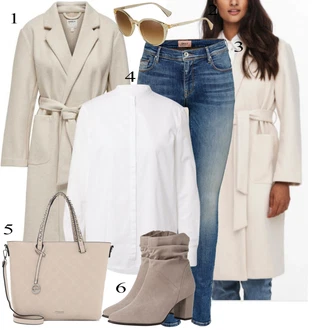 S páskem Dlouhé Outfit s Modrá/Bílá Kožená bunda/High Waist Džínové Kalhoty/Džíny s Rozparkem/Kožené Boty/Slim Fit Džíny/Push up Džín/Džín s Nízkým Pasem/Džíny s Nízkým Sedem Only "Trendový podzimní outfit"