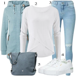 Outfit s Šedá Dlouhý Zimní Kabát/Taška/Dlouhé Šaty/Doplňek/Dlouhá tylová sukně Tom Tailor "Praktický vzhled"