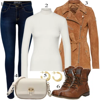 Outfit s Béžová/Zlatý Sponka do ucha/Kruhová/Pecka Edited "Podzimní Look"