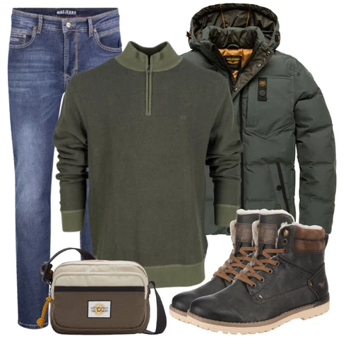 Schwarz Stiefel/Winterschuh/Winter Parka Mustang kombinieren