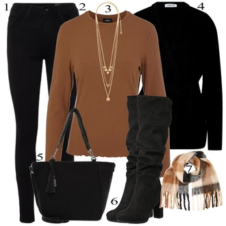 Outfit s Černá Kašmírový kardigán/Pončo & Kimono Župan/Vlněný kardigán/Zavinovací svetr/Kardigán se stojatým límečkem Edited "Elegantní vzhled"