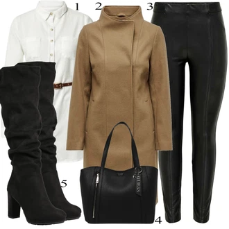 Outfit s Šedá/Béžová Halenka/Tunika/Dlouhý Svetr/Dlouhé Kardigany/Dlouhý Zimní Kabát/Dlouhá tylová sukně Hailys "Elegantní vzhled"