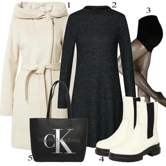 Puntíkatý Outfit s Tmavě šedá/Khaki/Béžová/Růžová/Šedá/Zlatý Punčocháče/Třpytivý punčocháč/Punčocháče Velká Velikost MAGIC Bodyfashion "Podzimní Look"