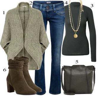 Outfit s Zelená/Šedá Pončo Opus "Praktický vzhled"