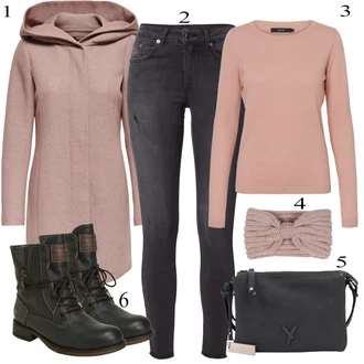 Outfit s Růžová/Fialová/Hnědá/Béžová Klapka na ucho & čelenka Ohřívač Uší About You "Ulice Styl Outfit"