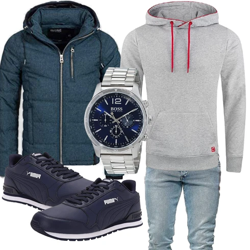 Blau Winter Parka Indicode Jeans kombinieren